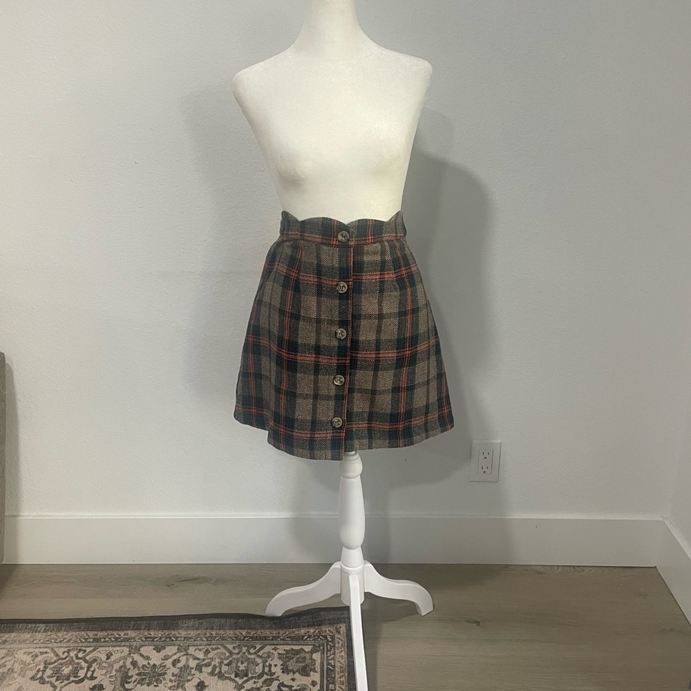 Plaid Button-Front Skirt